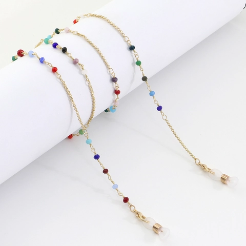 Colorful Beaded Glasses Chain Golden Metal Anti-Slip Eyewear Strap Holder With Silicone Loops Fashion Accessory For Women