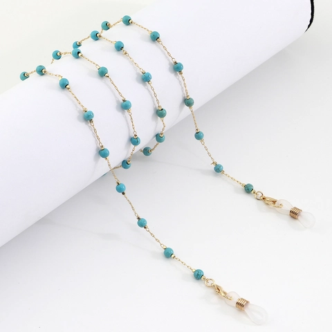 Turquoise Beaded Glasses Chain Metal Alloy Eyewear Lanyard Anti Slip Silicone Loops Bohemian Handmade Accessory