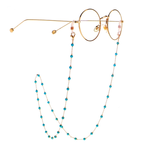 Turquoise Beaded Glasses Chain Metal Alloy Eyewear Lanyard Anti Slip Silicone Loops Bohemian Handmade Accessory