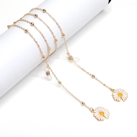 Modische Weiße Gänseblümchen Anhänger Metall Brillenkette Damen Elegante Brillenband Mit Rutschfester Silikonschlaufe