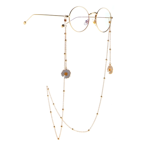 Modische Weiße Gänseblümchen Anhänger Metall Brillenkette Damen Elegante Brillenband Mit Rutschfester Silikonschlaufe