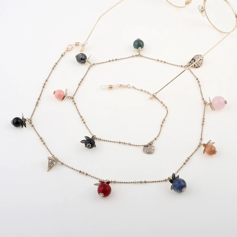 Multi Functional Metal Glasses Chain With Colorful Beads And Leaf Pendants Anti Slip Eyewear Strap Fashion Accessory