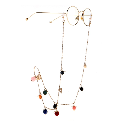 Multi Functional Metal Glasses Chain With Colorful Beads And Leaf Pendants Anti Slip Eyewear Strap Fashion Accessory
