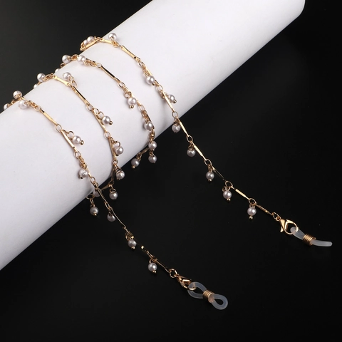 Catenella Per Occhiali Fatta A Mano In Metallo Con Künstliche Perle Sintetiche Bianche Cordino Antiscivolo Da Donna Accessorio Decorativo