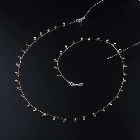Fashion Glasses Chain Metal Copper Beads Anti Slip Eyewear Lanyard Sunglasses Holder Strap With Silicone Loops Gold