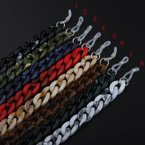 Chunky Eyeglass Chain Acrylic Resin Marble Leopard Print Anti-Slip Retro Glasses Holder Strap For Women