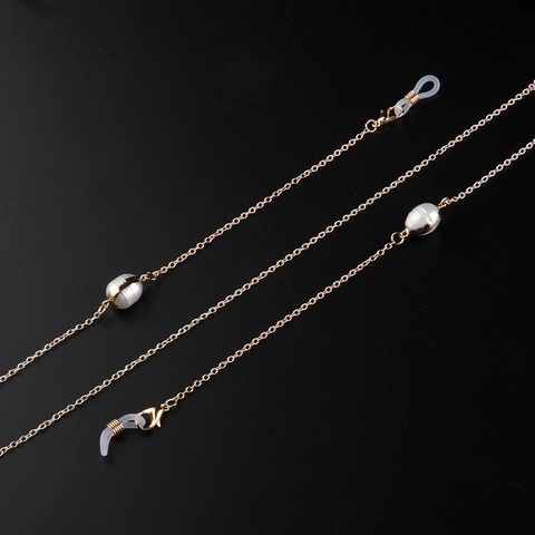 Catena Per Occhiali Moda Lega Placcata Oro Perla de Agua Dulce Naturale Passanti Silicone Antiscivolo Cordino Occhiali Retro Donna