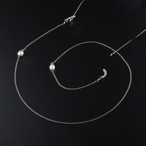 Catena Per Occhiali Moda Lega Placcata Oro Perla de Agua Dulce Naturale Passanti Silicone Antiscivolo Cordino Occhiali Retro Donna