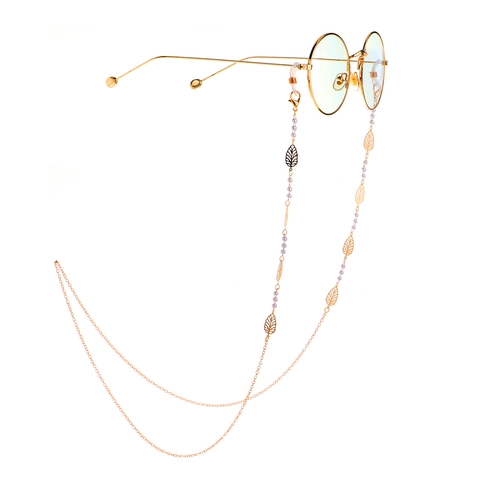 Elegante Catenella Per Occhiali In Metallo Dorato Con Foglie Traforate E Künstliche Perle Cordino Antiscivolo Da Donna