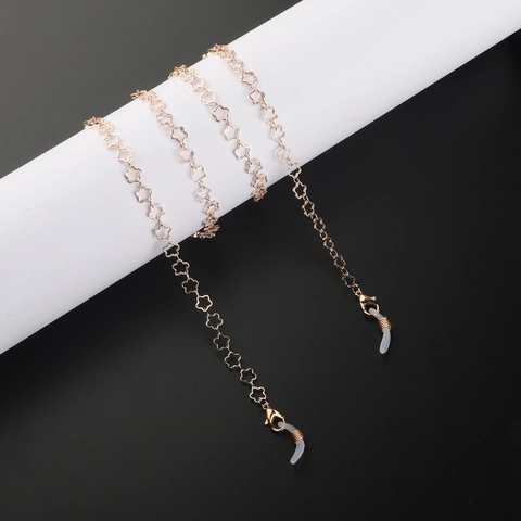 Fashion Elegant Hollow Flower And Star Copper Alloy Glasses Chain Anti-Slip Eyeglass Strap Holder With Silicone Loops