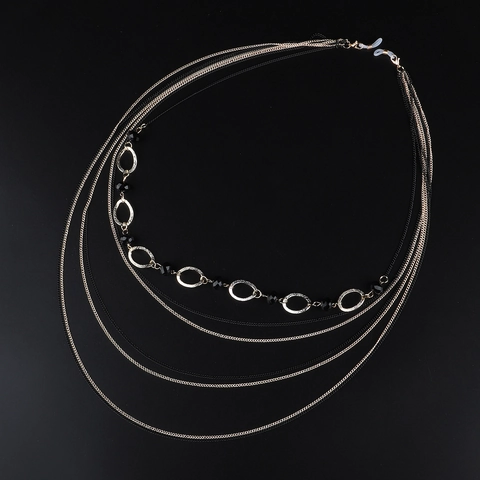Multi-Layer Glasses Chain Eyewear Strap Metal Alloy With Black Crystal Beads Gold Oval Links Anti-Slip Fashion Accessory