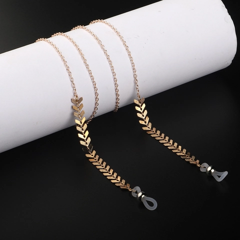 Retro Metal Glasses Chain Non-slip Anti-lost Eyeglass Strap With Silicone Loops Fishbone Design Fashion Accessory