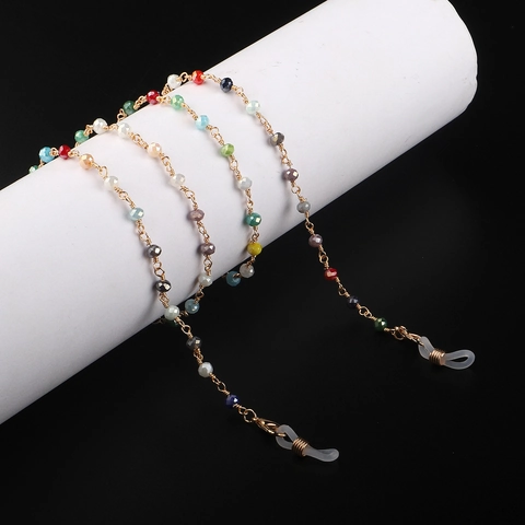 Cadena De Gafas De Cuentas De Cristal Coloridas Hechas A Mano Cordón De Gafas De Metal Antideslizante Para Mujer