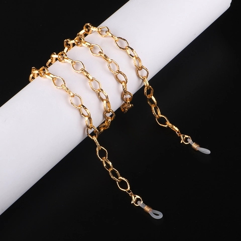 Gold Metal Glasses Chain Non-slip Eyewear Strap With Silicone Ends Oval Link Elegant Decorative Cord For Women Men