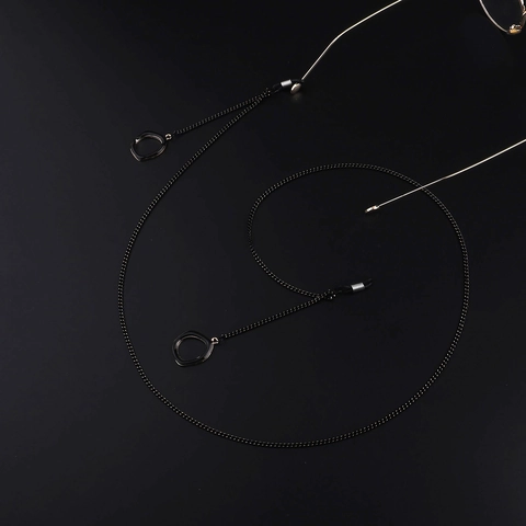 Black Metal Glasses Chain Fashion Minimalist Sunglasses Lanyard With Irregular Round Pendant Geometric Non-Slip Eyewear Strap