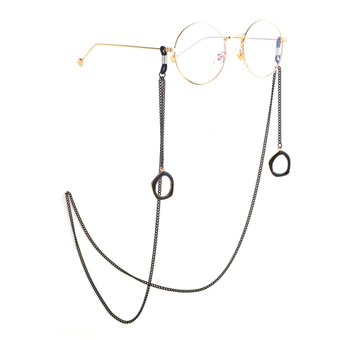 Black Metal Glasses Chain Fashion Minimalist Sunglasses Lanyard With Irregular Round Pendant Geometric Non-Slip Eyewear Strap