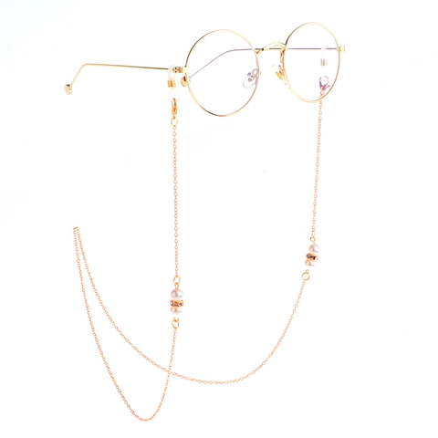 Fashion Glasses Chain Alloy Metal Faux Artificial Pearl Rhinestone Eyewear Strap Decorative Anti-Slip Holder For Women