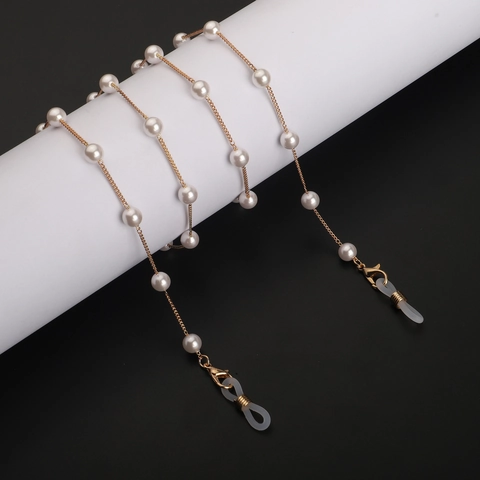 Catena Per Occhiali Elegante In Lega Dorata Con Künstliche Perle Bianche Cordino Antiscivolo Per Occhiali Da Sole E Da Vista