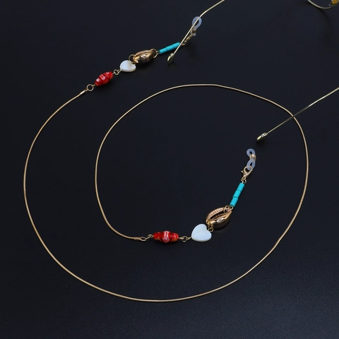 Bohemian Vintage Gold Glasses Chain Copper Shell Heart Beaded Eyeglass Lanyard Strap Anti Slip Holder For Women