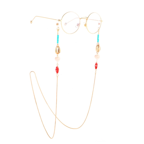 Bohemian Vintage Gold Glasses Chain Copper Shell Heart Beaded Eyeglass Lanyard Strap Anti Slip Holder For Women