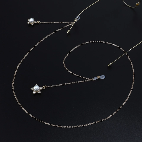 Catena Per Occhiali Stella A Cinque Punte Perla Artificial E Strass Antiscivolo Metallo Cordino Per Occhiali Decorativo Accessorio