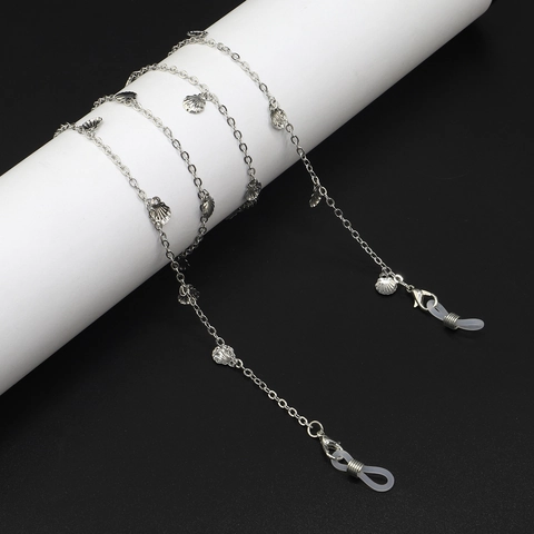 Cadena De Metal Plateado Para Gafas Con Dijes De Concha Cordón Antideslizante Para Gafas De Sol Lectura Estilo Marino