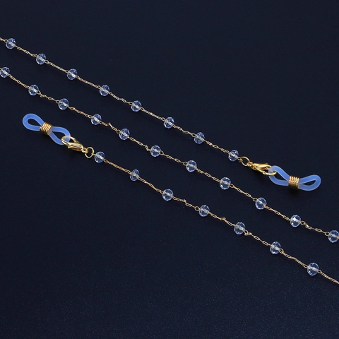 Catena Per Occhiali In Lega Dorata Con Perline Sfaccettate Trasparenti Cordino Antiscivolo Per Occhiali Da Donna