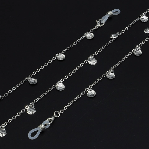 Cadena De Metal Plateado Para Gafas Con Dijes De Concha Cordón Antideslizante Para Gafas De Sol Lectura Estilo Marino