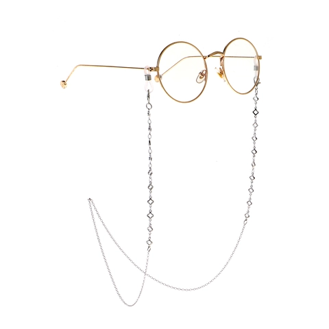 Eyewear Chain Silver Metal Necklace With Hollow Clover Flower Charm Anti-Slip Glasses Strap Holder Women