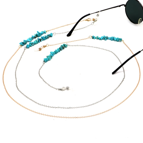 Turquoise Beads Glasses Chain Alloy Metal Anti-Slip Eyeglass Strap Handmade Bohemian Fashion Eyewear Holder