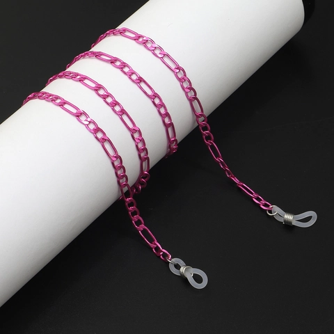 Rose Red Metal Glasses Chain Figaro Link Sunglasses Strap Holder Neck Cord With Anti-slip Silicone Loops For Women
