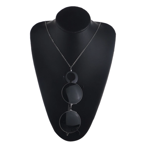 Silver Tone Alloy Metal Eyeglasses Chain Dual Use Necklace With Black Geometric Round Pendant Retro Minimalist Eyewear Strap