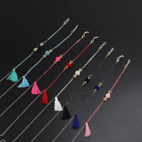 Glasses Chain With Tassels And Frosted Beads Alloy Non-slip Eyewear Lanyard For Sunglasses Decorative Multi-color