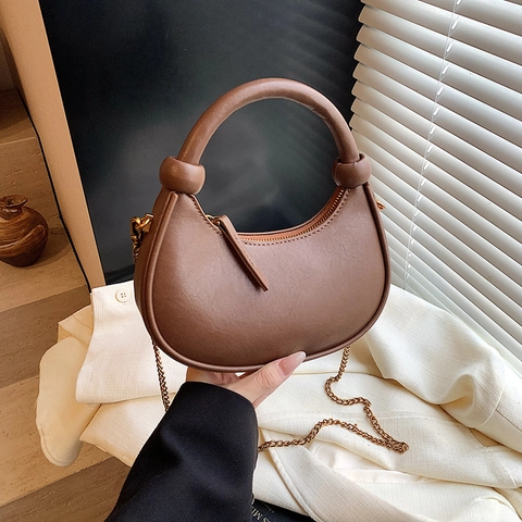 Bolso Hobo Medialuna De Cuero PU Asa Con Nudo Cadena Dorada Bolso De Hombro Minimalista Retro Para Mujer