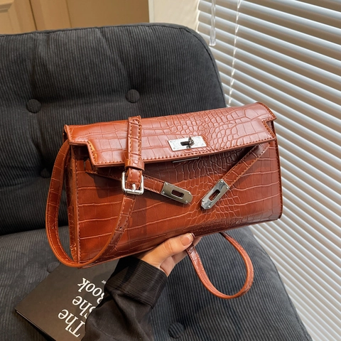 Krokodil Muster PU Leder Achseltasche Metallschloss Retro Schultertasche Umhängetasche Damen Handtasche