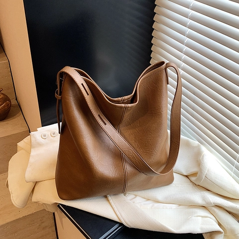 Minimalistische Große Kapazität Tragetasche PU Leder Retro Schulter Hobo Tasche Für Frauen Mit Innentasche