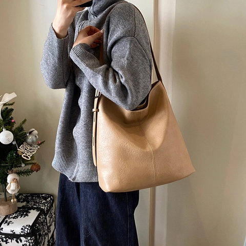 Minimalistische Große Kapazität Tragetasche PU Leder Retro Schulter Hobo Tasche Für Frauen Mit Innentasche