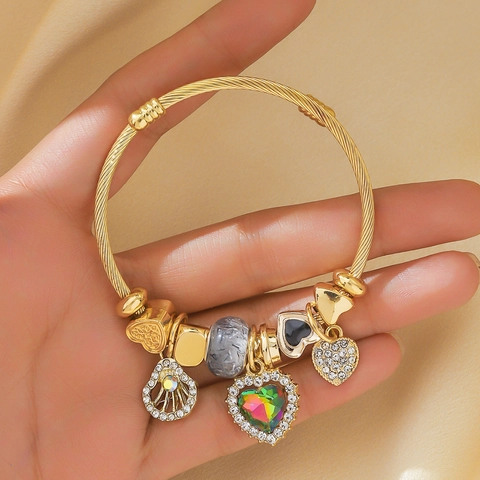 Pulsera Con Dije De Corazón Aleación Diamante De Imitación Ajustable Personalizada Joyería De Moda Para Mujer Regalo