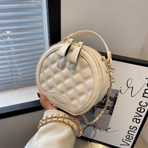 Borsa A Tracolla Rotonda Pelle PU Trapuntata Moda Catena Borsa A Mano Versatile Cerniera Elegante Per Donne Di Tendenza