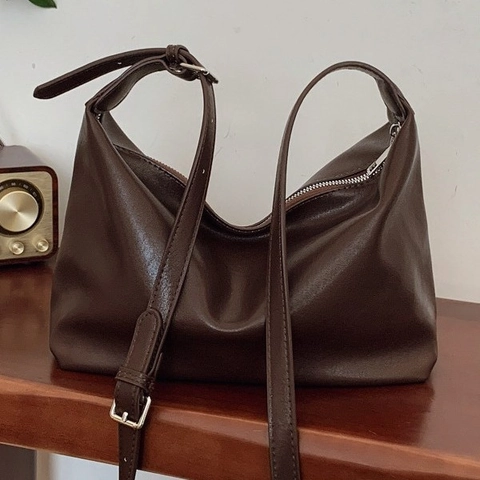 Dames Retro Hobo Schoudertas PU Leer Verstelbare Riem Rits Minimalistische Tote Bag Voor Dagelijks Gebruik