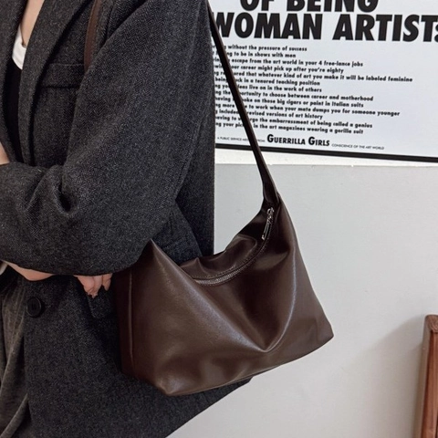 Dames Retro Hobo Schoudertas PU Leer Verstelbare Riem Rits Minimalistische Tote Bag Voor Dagelijks Gebruik