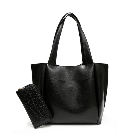 Vintage PU Leather Large Capacity Tote Bag Women Commuting Shoulder Underarm Handbag Matching Wallet