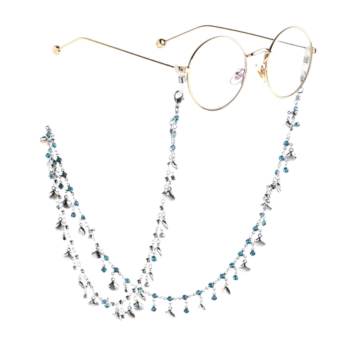 Cadena De Gafas Metal Pedrería Azul Colgante Concha Antideslizante Cordón Gafas Mujeres Moda Bohemia
