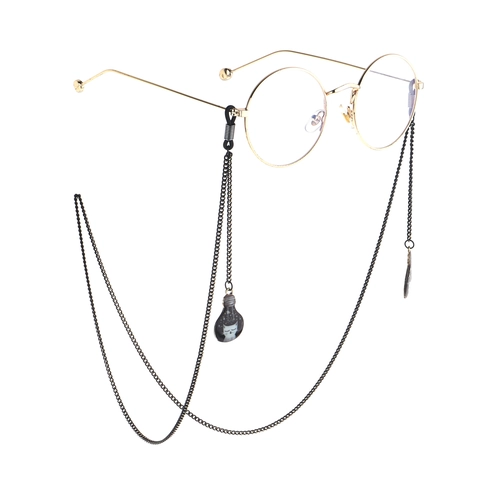 Black Metal Glasses Chain Eyewear Strap Non Slip Holder With Cat Starry Sky Light Bulb Pendants Fashion Accessories