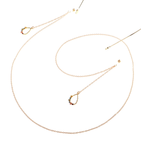 Glasses Chain Metal Gold Tone Anti Slip Holder Strap With Rhinestone Water Drop Pendant Colorful Eyewear Neck Cord