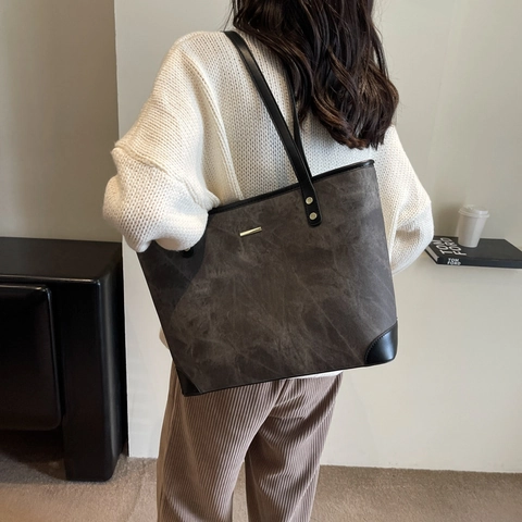 Grand Sac Cabas Pour Femme En Cuir PU Texture Marbrée Vintage Sac À Main Épaule Avec Poche Zippée Style Pendulaire