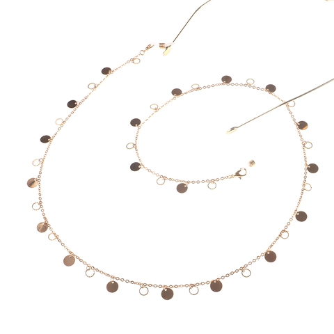 Minimalist Metal Glasses Chain With Copper Disk Round Ring Decor Anti-slip Eyeglass Strap Cord Adjustable Silicone Loops