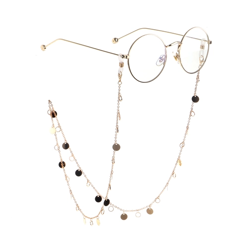 Minimalist Metal Glasses Chain With Copper Disk Round Ring Decor Anti-slip Eyeglass Strap Cord Adjustable Silicone Loops