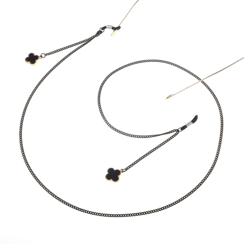 Catenella Per Occhiali Con Ciondolo Quadrifoglio Cordino In Metallo Nero Antiscivolo Supporto Da Sole Elegante Donna