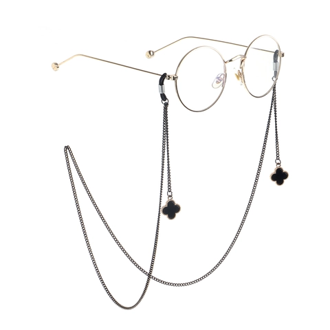 Catenella Per Occhiali Con Ciondolo Quadrifoglio Cordino In Metallo Nero Antiscivolo Supporto Da Sole Elegante Donna